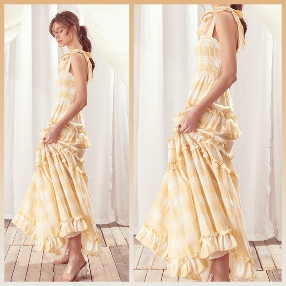 🌴 Storia Sunny Days" Beautiful Tiered Ruffled Smocked Bodice Lined Maxi Dress - Picture 4 of 16